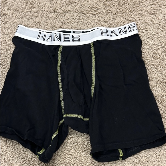 Used worn Hanes Men's Black Boxer Briefs with White Waistband - Picture 1 of 1
